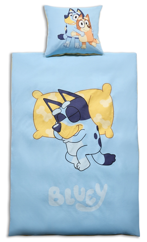 Bluey sengetøj blødt og lækkert 100% bomuldsflonel - Sovende Bluey - 140x200cm 2 i 1 design sengesæt