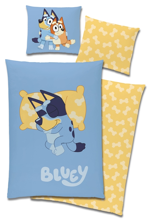 Bluey sengetøj blødt og lækkert 100% bomuldsflonel - Sovende Bluey - 140x200cm 2 i 1 design sengesæt