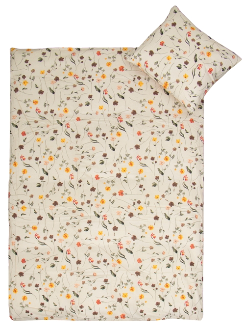 Baby sengetøj 70x100 cm - Beige med forårsblomster - 100% bomulds sengesæt