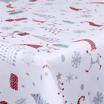 Billede af Tekstil voksdug - Nisser, juletræer og gaver - 140 cm bred - På metermål
