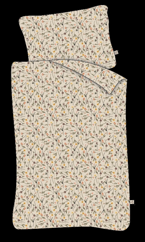 Juniorsengetøj 115x135 cm - Beige med forårsblomster - 100% bomulds sengesæt